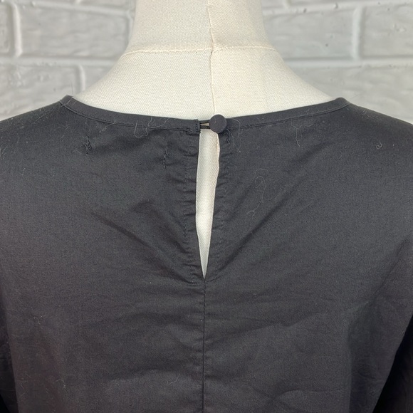 AQUA FROM BLOOMINGDALE’S PUFF SLEEVE TIERED BLACK COTTON DRESS  POCKETS MED NWT - Picture 7 of 14